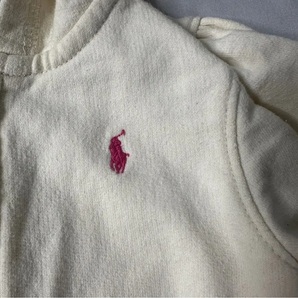 Ralph Lauren Baby Girls Cream Crest Zip Hoodie 12M Preppy Quiet Luxury